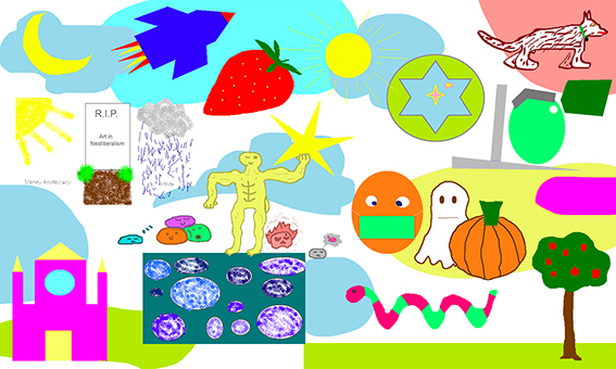 Sample of a Virtual Artistic Team Building Backdrop build by aNa artist with webinar.games drawings online