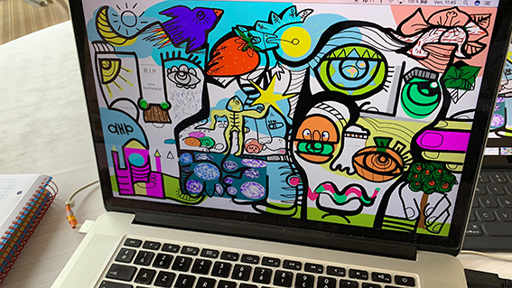 Sample of an ana artist mural done during a german digital team building online