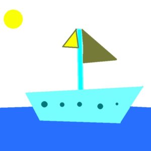 Webinar Light Blue Boat with green sails traveling on the sea under the summer sun