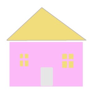 Pink wall and yellow roof house digital drawing as simple shap as a child