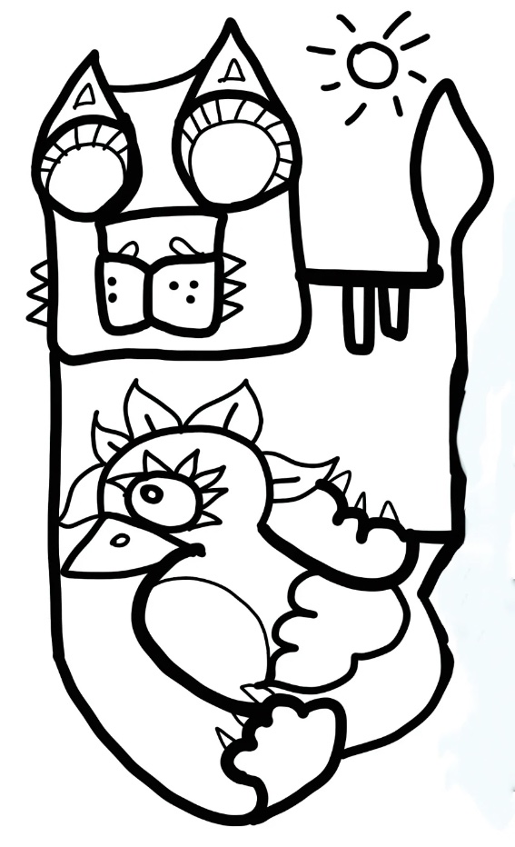 Black and white cat and bird friendly digital drawing from her webinar games online tools